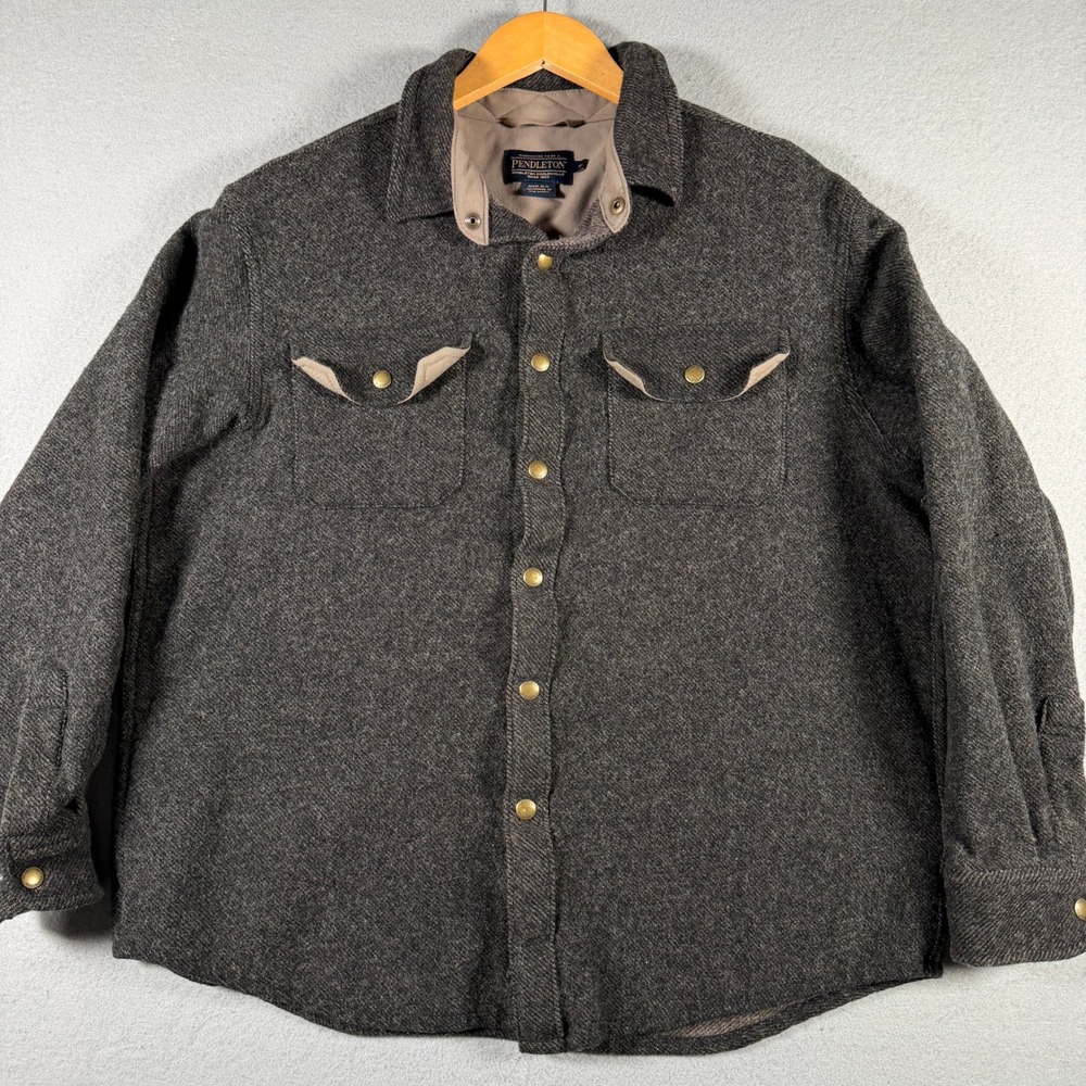 Pendleton Mens XL Wool Shirt Jacket Charcoal Grey Virgin Lambswool RA504-32543
